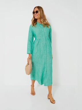 Tuckernuck Lydell linen seafoam green button front maxi dress